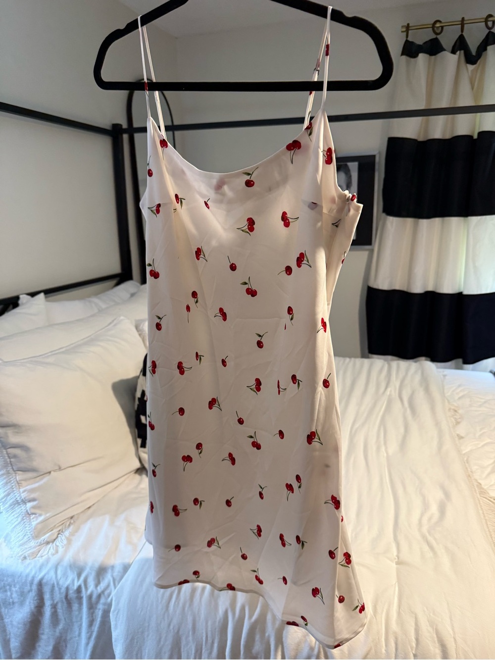 Abercrombie & Fitch Cream Slip Dress with Red Cherry Print